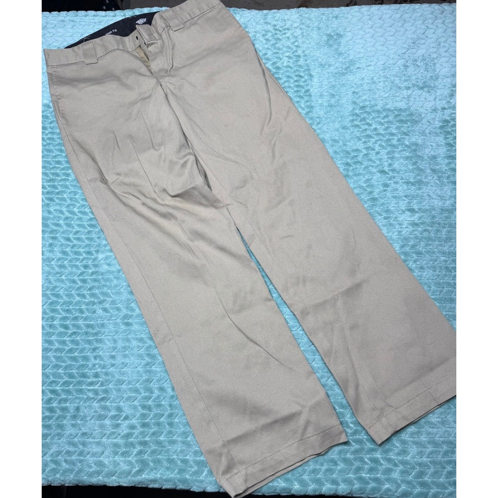 Dickies Flex Slim Fit Work Pants Khaki Tan Mens 33x32 Flat Front Trousers